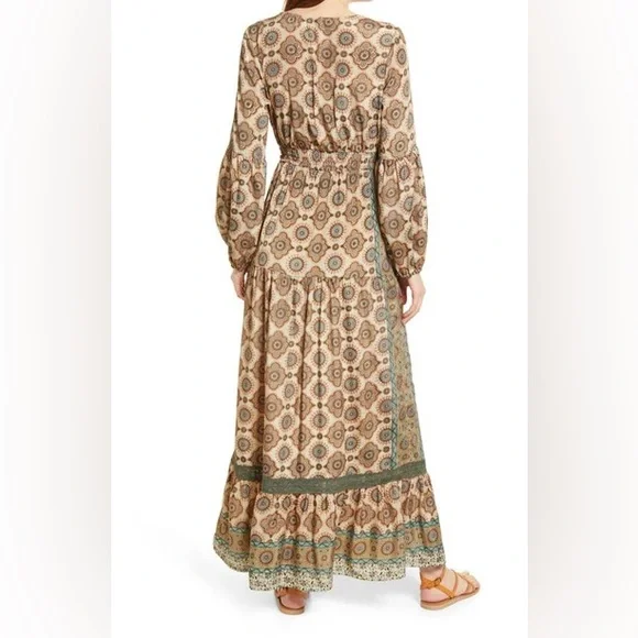 Raga NWT Kasi Long Sleeve Ruffle Maxi Dress Size S Mandala Lace Smocked Boho - Picture 2 of 6